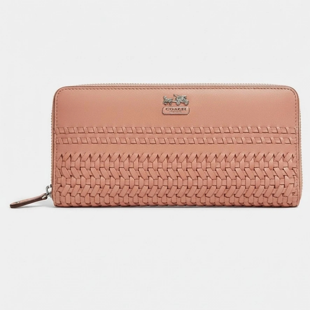 Coach 1941 Coral (Salmon) Woven Leather Wallet